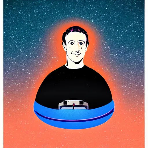 Image similar to Mark Zuckerberg in a UFO, digital art