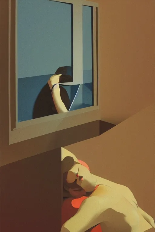 Image similar to woman put the television through her head Edward Hopper and James Gilleard, Zdzislaw Beksisnski, higly detailed