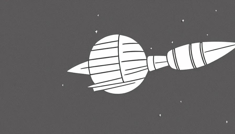 Image similar to travel to the moon with a rocket, cartoon style, black outline, on white, smooth, sharp lines, detailed