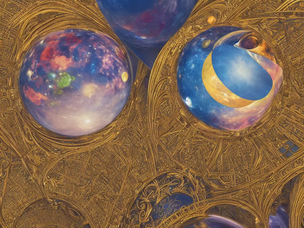 Prompt: The universe is a spheroid region 705 meters in diameter, 3d render, Sunlight Study, by Pierre-Joseph Redouté!!! and ((((Lisa Frank)))), Art Nouveau, 8k, extreme detail, sharp focus, octane render