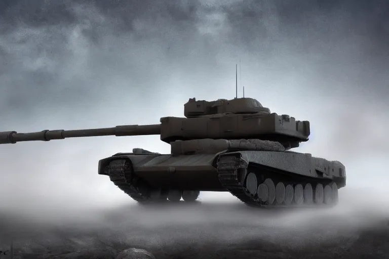 Image similar to sci fi battle tank, battle, fog, highly detailed, cinematic, dramatic lighting, 8 k