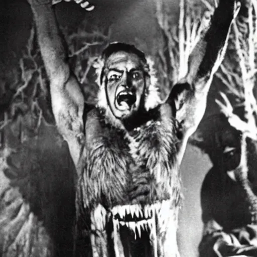 Image similar to film still of a werewolf extending his hand in the wolf man 1 9 4 1