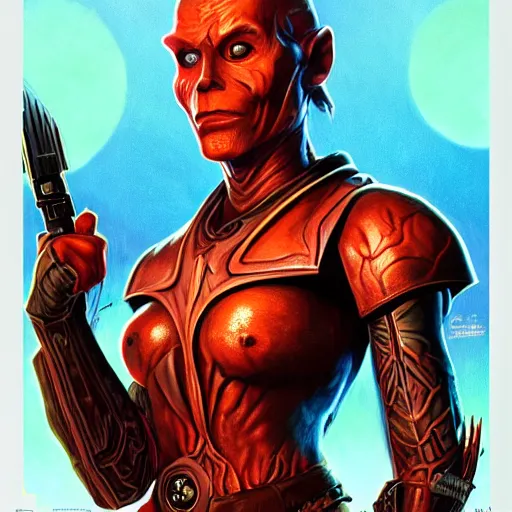 Image similar to bright, colorful, realistic, detailed from Elder Scrolls: shivering isles concept art starwars alien portrait backlighting, kodachrome, high contrast, highly detailed, sharp focus, digital painting, concept art, illustration, trending on artstation, comic book by Alex Ross and Adam Adamowicz cover art