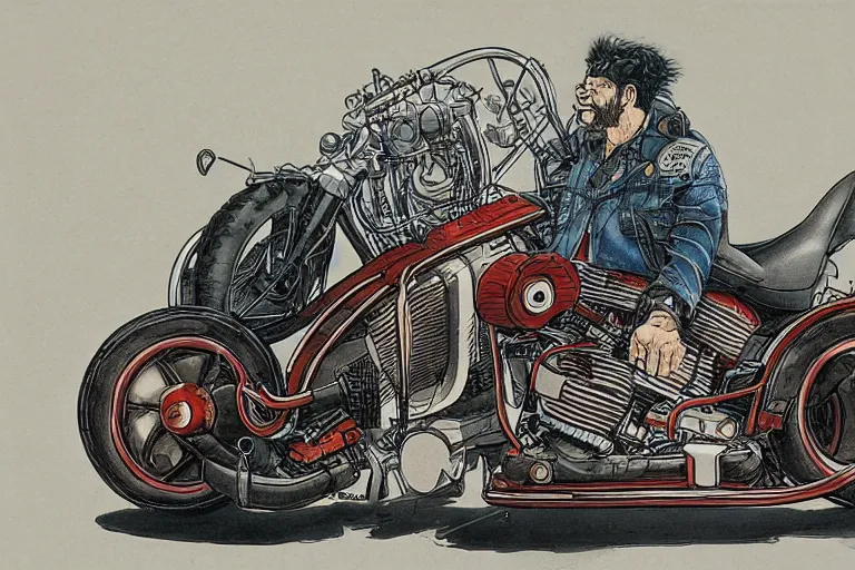 Prompt: an american chopper rider by Katsuhiro Ōtomo