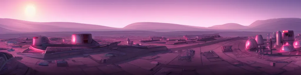 Image similar to wide angle view, futuristic mars colony city after dawn, in the style of wimmelbilder, realistic, digital art, concept art, 8k