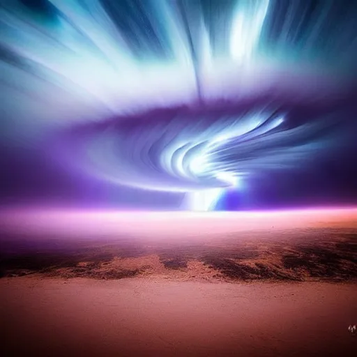 Image similar to amazing photo of a purple tornado in the sky by marc adamus, beautiful dramatic lighting