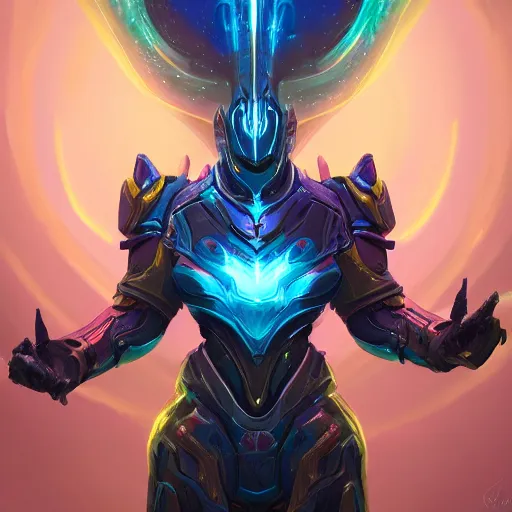 Image similar to Full Armor set made of galaxies and sci fi parts conjuring cosmic energy, surrealism, smooth, intricate, elegant, galactic energy, power aura, neon glowing spells, digital painting, artstation, concept art, high tech fantasy, sharp focus, illustration, art by Jason Chan and Riot Studios and Blizzard Studios