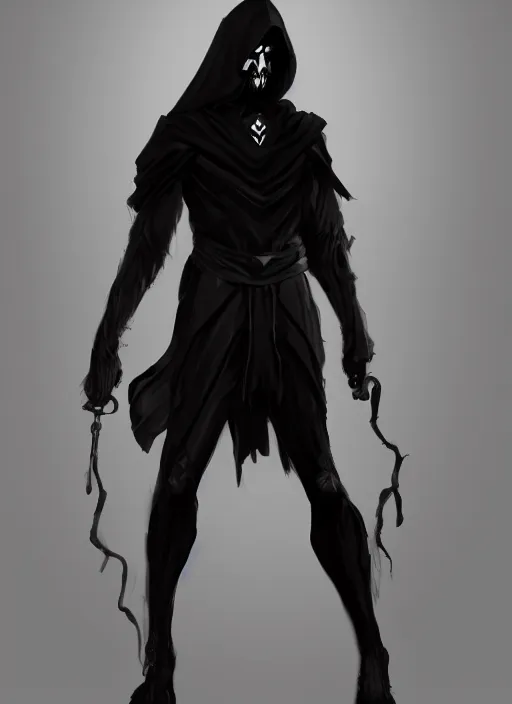 character design, black cloaked figure, white glowing | Stable Diffusion