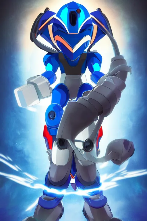 Image similar to robot ninja mask helmet megaman x zero rockman 2 0 2 2 switch game boss legacy collection fanart artsation hyper realistic, octane render clouds, neon colors, bright lights, avatar movie style blue color, 3 2 k image, avatar movie with what if marvel style animation, xel - shaded animation style