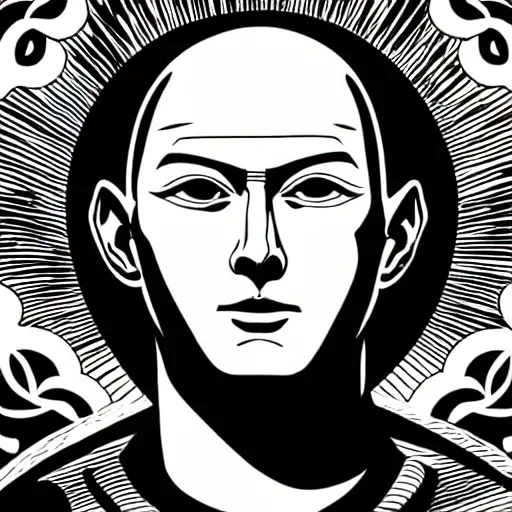 Image similar to portrait of saitama by mcbess and shepard fairey