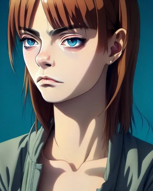 Prompt: portrait Anime as Cara Delevingne girl cute-fine-face, brown-red-hair pretty face, realistic shaded Perfect face, fine details. Anime. realistic shaded lighting by Ilya Kuvshinov katsuhiro otomo ghost-in-the-shell, magali villeneuve, artgerm, rutkowski, WLOP Jeremy Lipkin and Giuseppe Dangelico Pino and Michael Garmash and Rob Rey