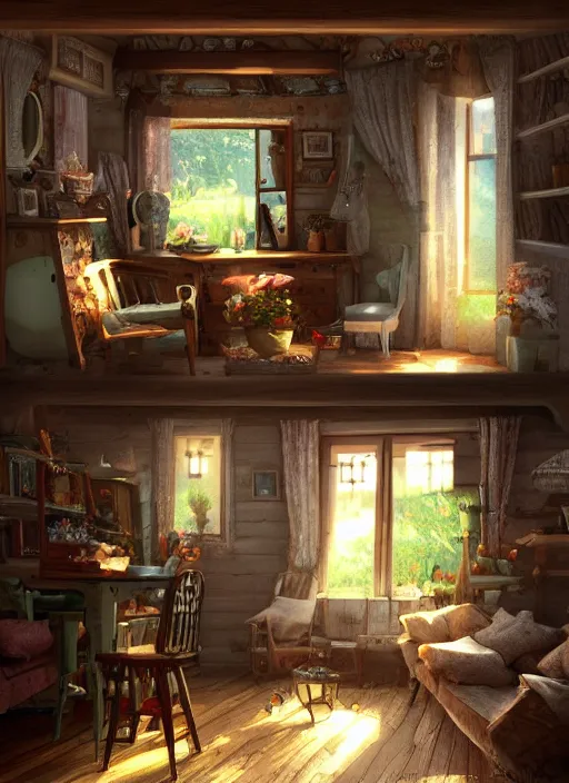 Image similar to beautiful interior of a cozy cottage, trending on artstation