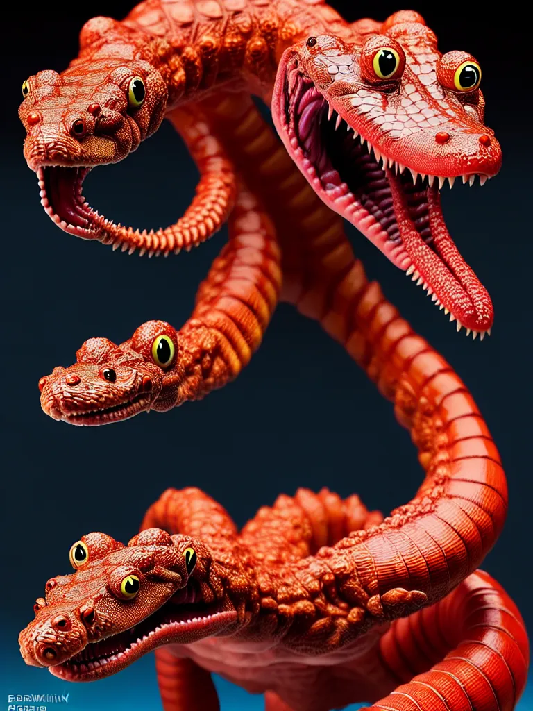 Image similar to hyperrealistic rendering, alligator earthworm by bernie wrightson and killian eng and joe fenton, product photography, action figure, sofubi, studio lighting, colored gels, colored background