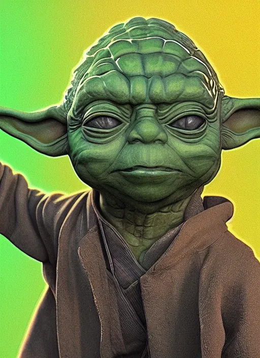 Image similar to yoda with human proportions, 8 k, hyperrealism, intricate, lens flare, bloom