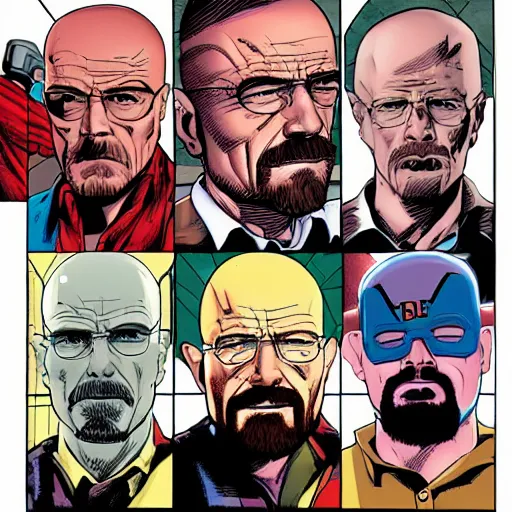 Prompt: breaking bad walter white as a marvel superhero marvel comics cover