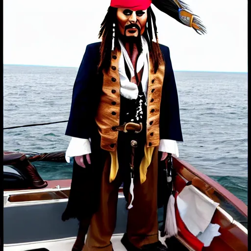 Prompt: donald trump dressed up as jack sparrow,