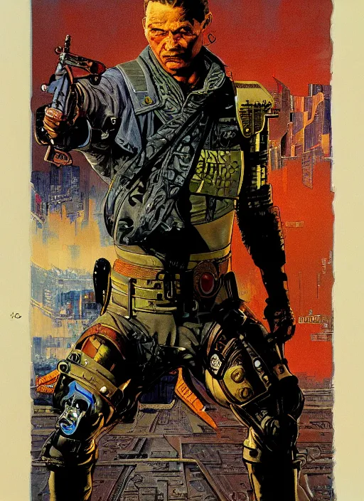 Image similar to cyberpunk mercenary. portrait by clyde caldwell and jean giraud and anton otto fischer and john philip falter and will eisner and gil elvgren