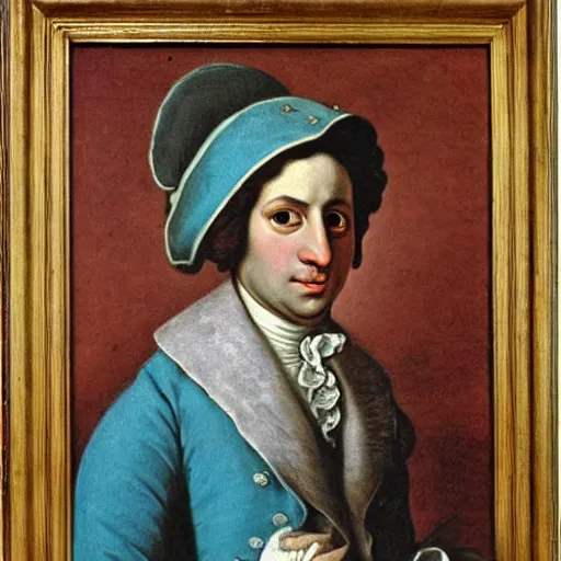 Image similar to a rabbit dressed as mozart, realistic oil painting 1 7 0 0 s