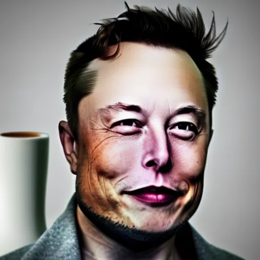 Prompt: elon musk with white eyes, smiling creepy at a camera, realistic photo