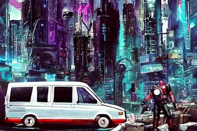 Prompt: cyberpunk version of the 8 0 s a - team van )