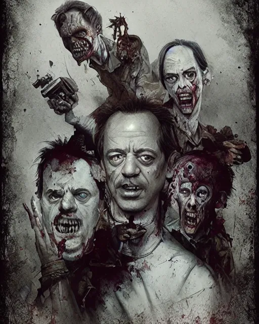 Image similar to hyper realistic photo portrait zombie bill murray steve buscemi cinematic, greg rutkowski, james gurney, mignola, craig mullins, brom