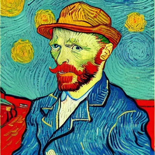 Image similar to a flying duck eating a smiling human being, van gogh style