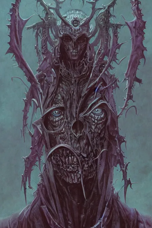 Image similar to portrait of vecna, drizzt, strahd von zarovich, sanguinius, asmodeus, orcus combined, painted by wayne barlowe