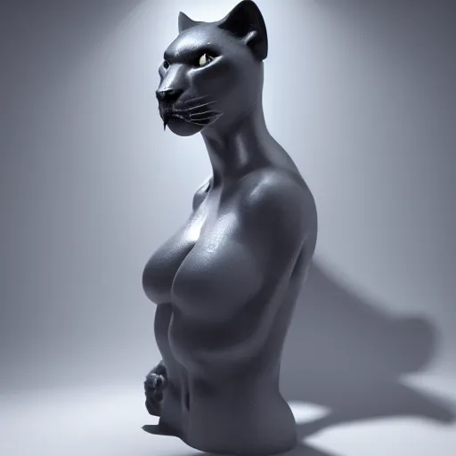 Image similar to obsidian panther, character study, porcelain goddess panther, volumetric lighting, octane render, 8 k, photorealistic, ultra realistic