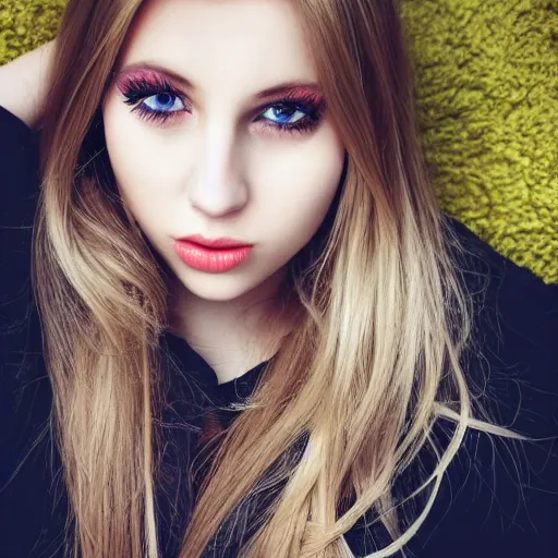 Prompt: a beautiful girl with blonde hair and red eyes