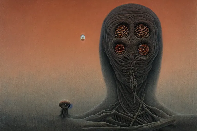 Image similar to her eyes wide by zdzisław beksiński, jeffrey smith and h.r. giger, oil on canvas, XF IQ4, f/1.4, ISO 200, 1/160s, 8K, RAW, unedited, symmetrical balance, in-frame