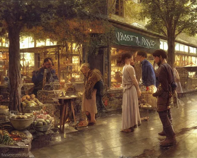 Image similar to concept art for fable bowerstone market, key lighting, soft lights, by steve hanks, by edgar maxence, by caravaggio, by michael whelan, by delacroix, by serov valentin, by tarkovsky, 8 k render, detailed, oil on canvas