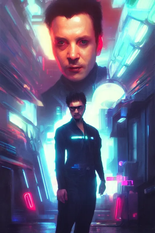 Prompt: portrait of Ron Wisly in cyberpunk, neon lighting, night city, digital art from artstation by Ruan Jia and Mandy Jurgens and Artgerm and william-adolphe bouguereau and Greg Rutkowski and Wayne Barlowe