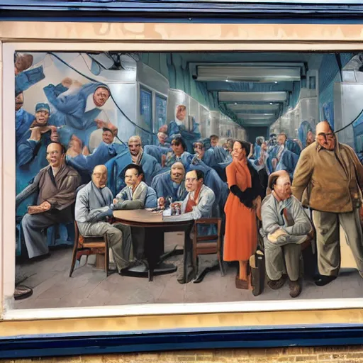 Prompt: photo of a socialist realist mural of george costanza