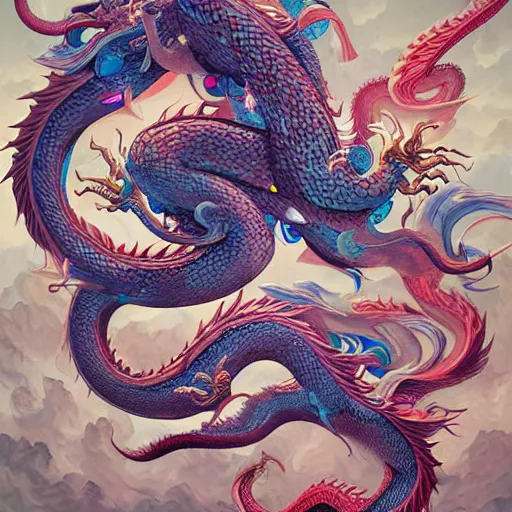 Image similar to sacred divine dragon art by james jean and art by loish highly detailed painting trending on arstation vivid colors spirit