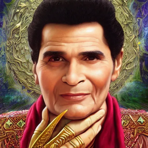 Image similar to a detailed fantasy character portrait of abdel halim hafez as god of art by lauri blank, artgerm, evelyn de morgan, 8K, 50mm lens