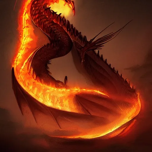 Prompt: burning dragon in the night, warmth, stylized, artgerm, artstation, hd, cgsociety, cgi, realistic, dramatic, cinematic, artistic, trending, detailed