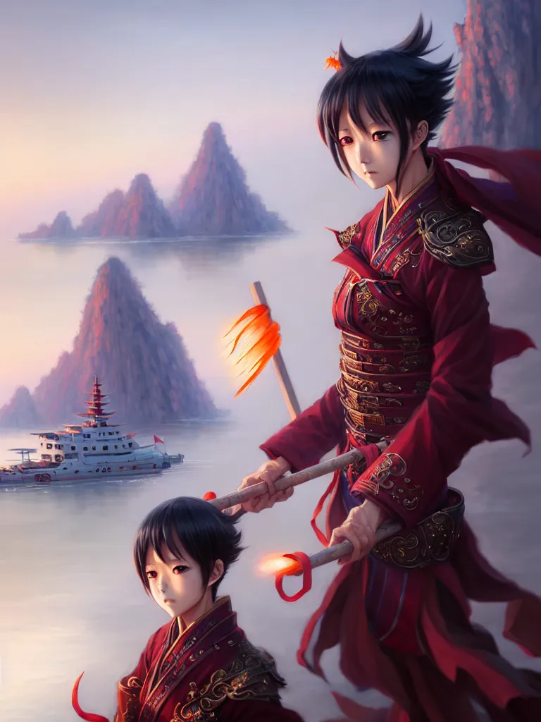 Image similar to 'Hu Tao' character in liyue harbor, Genshin Impact, fantasy, anime, manga, game art, concept art, digital painting, unreal engine, 8k, wallpaper art by Stanley Artgerm Lau, WLOP, Rossdraws, James Jean, Andrei Riabovitchev, Marc Simonetti, and Sakimichan