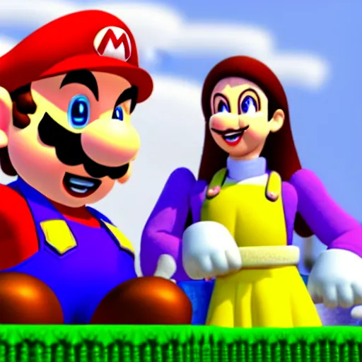 Prompt: Super Mario proposing to Waluigi