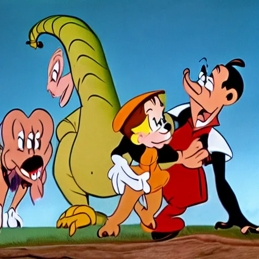 Prompt: still from the cartoon the reluctant dragon ( 1 9 5 1 ) directed by walt disney