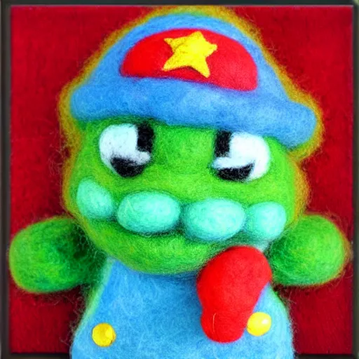 Image similar to a needle felted mario, needle felting art.