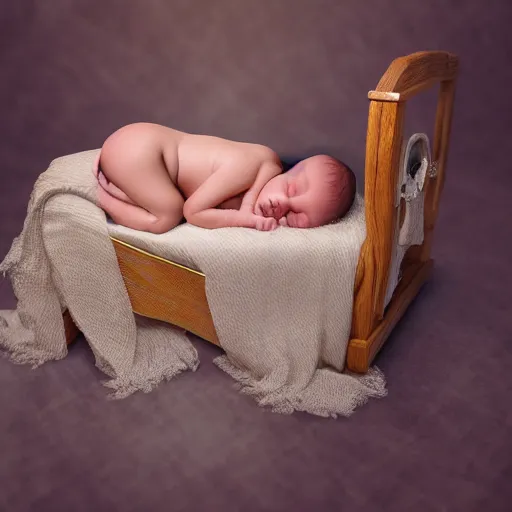 Image similar to baby in traditional cradle board, unreal 5, hyper realistic, realistic, photo realistic, dynamic lighting, highly detailed, cinematic landscape, studio landscape, studio lighting