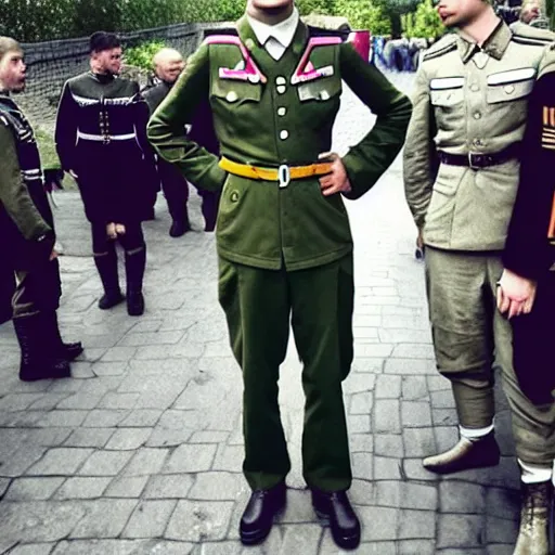 Image similar to Pewdiepie wearing an Nazi soldier's uniform