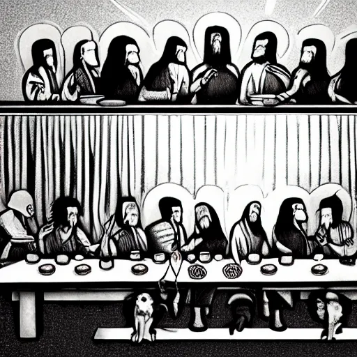 Image similar to the last supper with undeads instead of humans