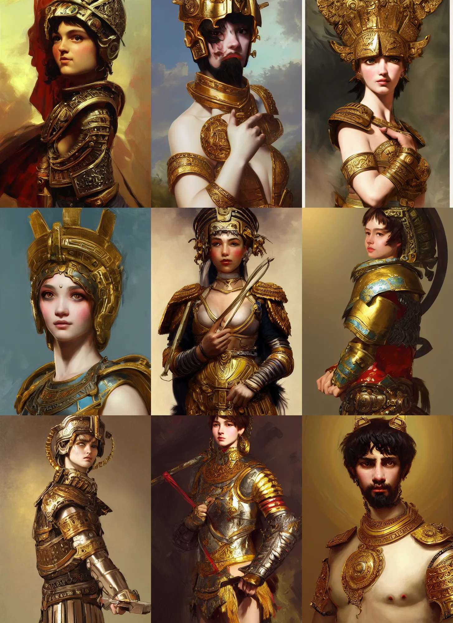 Image similar to portrait of an ancient roman character in incredible rich ornate armor, by ilya kuvshinov, by thomas lawrence, by bayard wu, trending on artstation, masterpiece