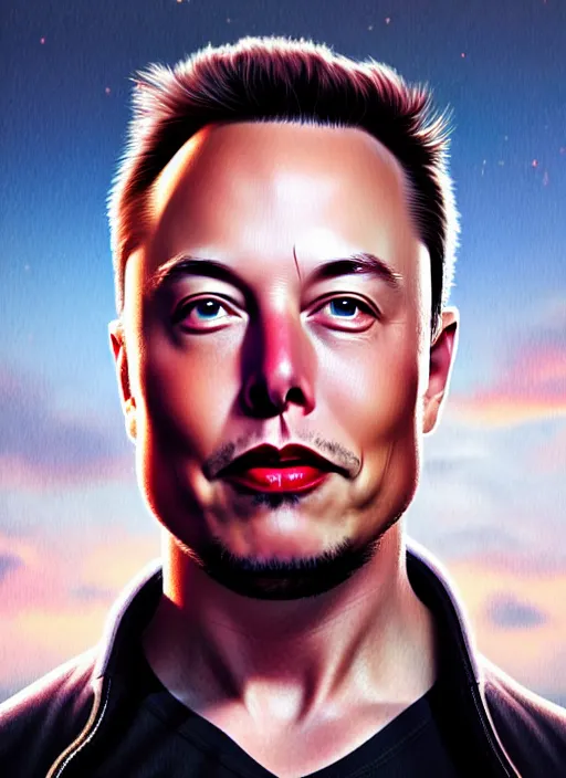 Image similar to high angle photo of elon musk in the style of stefan kostic, realistic, sharp focus, 8 k high definition, insanely detailed, intricate, elegant, art by stanley lau and artgerm