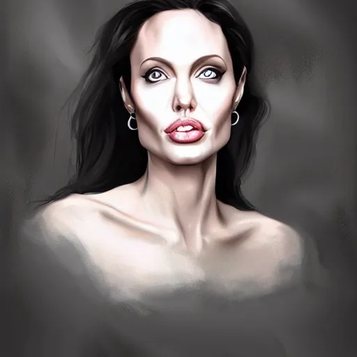 Image similar to moirane damodred as angelina jolie, digital painting