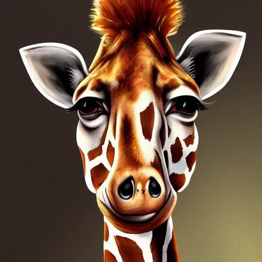 Image similar to Beautiful portrait digital painting, oil painting, anthro anthropomorphic giraffe androgynous , at a lake anarchist anarcho-punk Punk Punk outfit. furaffinity, artstation