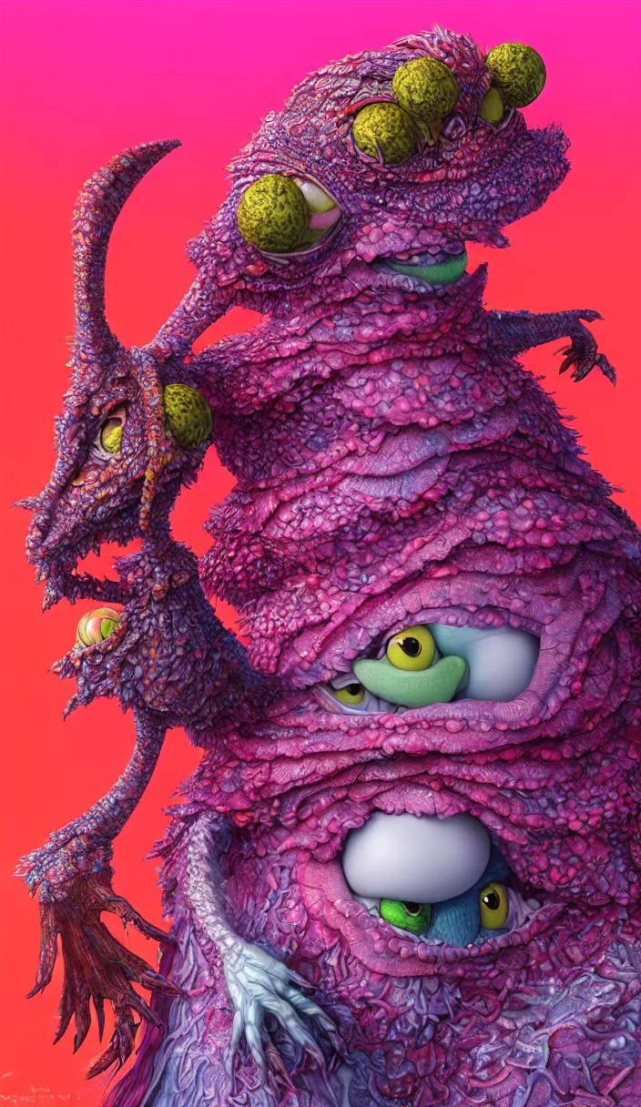 Prompt: hyper detailed 3d render like a Oil painting - kawaii portrait of two Aurora (a beautiful skeksis muppet fae princess protective playful silly from dark crystal that looks like Anya Taylor-Joy with mascara) seen red carpet photoshoot in UVIVF posing in scaly dress to Eat of the Strangling network of yellowcake aerochrome and milky Fruit and His delicate Hands hold of gossamer polyp blossoms bring iridescent fungal flowers whose spores black the foolish stars by Jacek Yerka, Ilya Kuvshinov, Mariusz Lewandowski, Houdini algorithmic generative render, Abstract brush strokes, Masterpiece, Edward Hopper and James Gilleard, Zdzislaw Beksinski, Mark Ryden, Wolfgang Lettl, hints of Yayoi Kasuma and Dr. Seuss, octane render, 8k