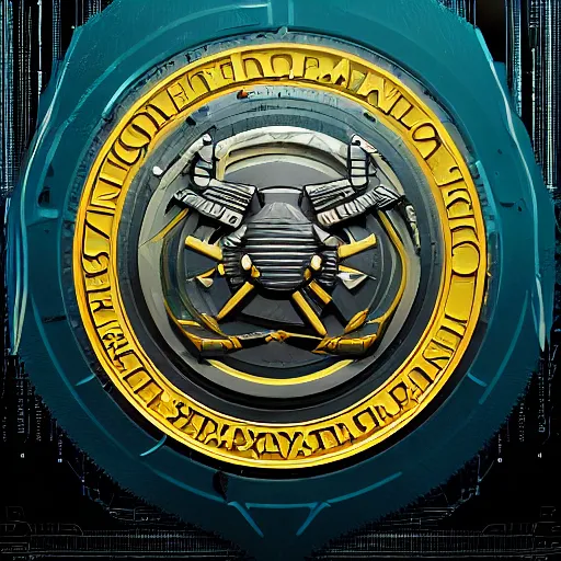 Image similar to seal of imperial military, cyberpunk, trending on artstation, high quality, brush stroke, symmetry, jama jurabaev, sparths, andree wallin, edvige faini, balaskas