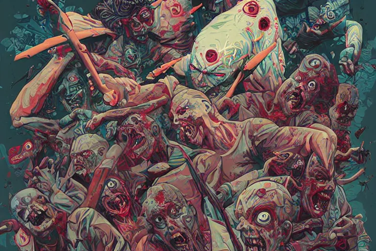 Prompt: zombies having a fight, tristan eaton, victo ngai, artgerm, rhads, ross draws